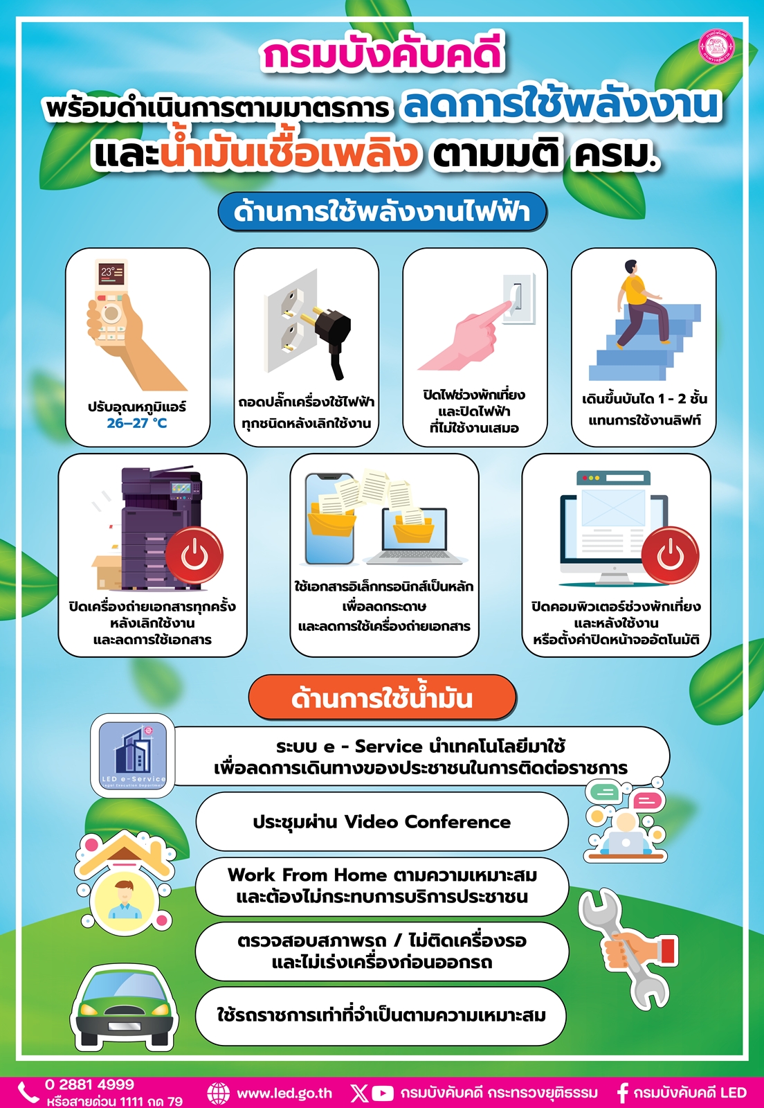 กรมบังคับคดีพร้อมดำเนินการตามมาตรการลดการใช้พลังงาน และน้ำมันเชื้อเพลิง ตามมติ ครม. 